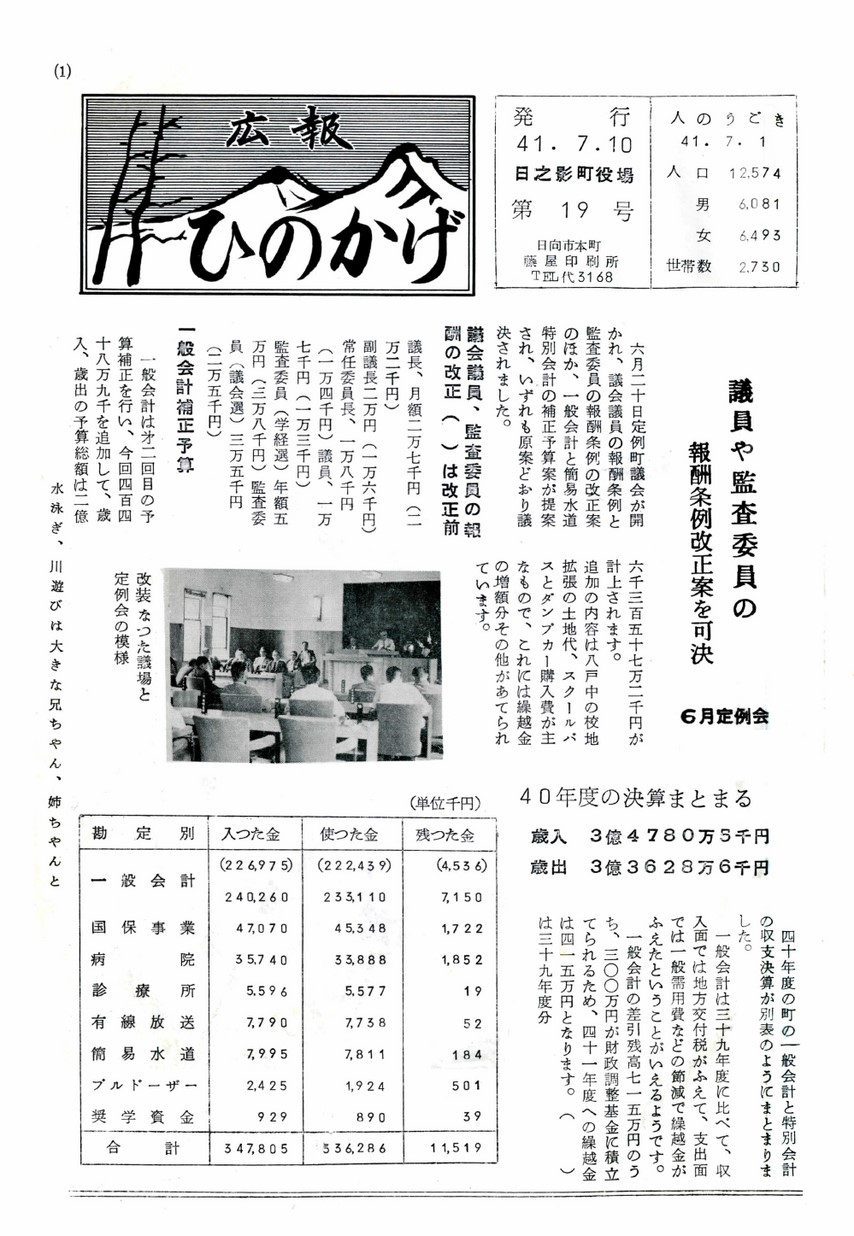 広報ひのかげ　第19号　1966年7月発行の表紙画像