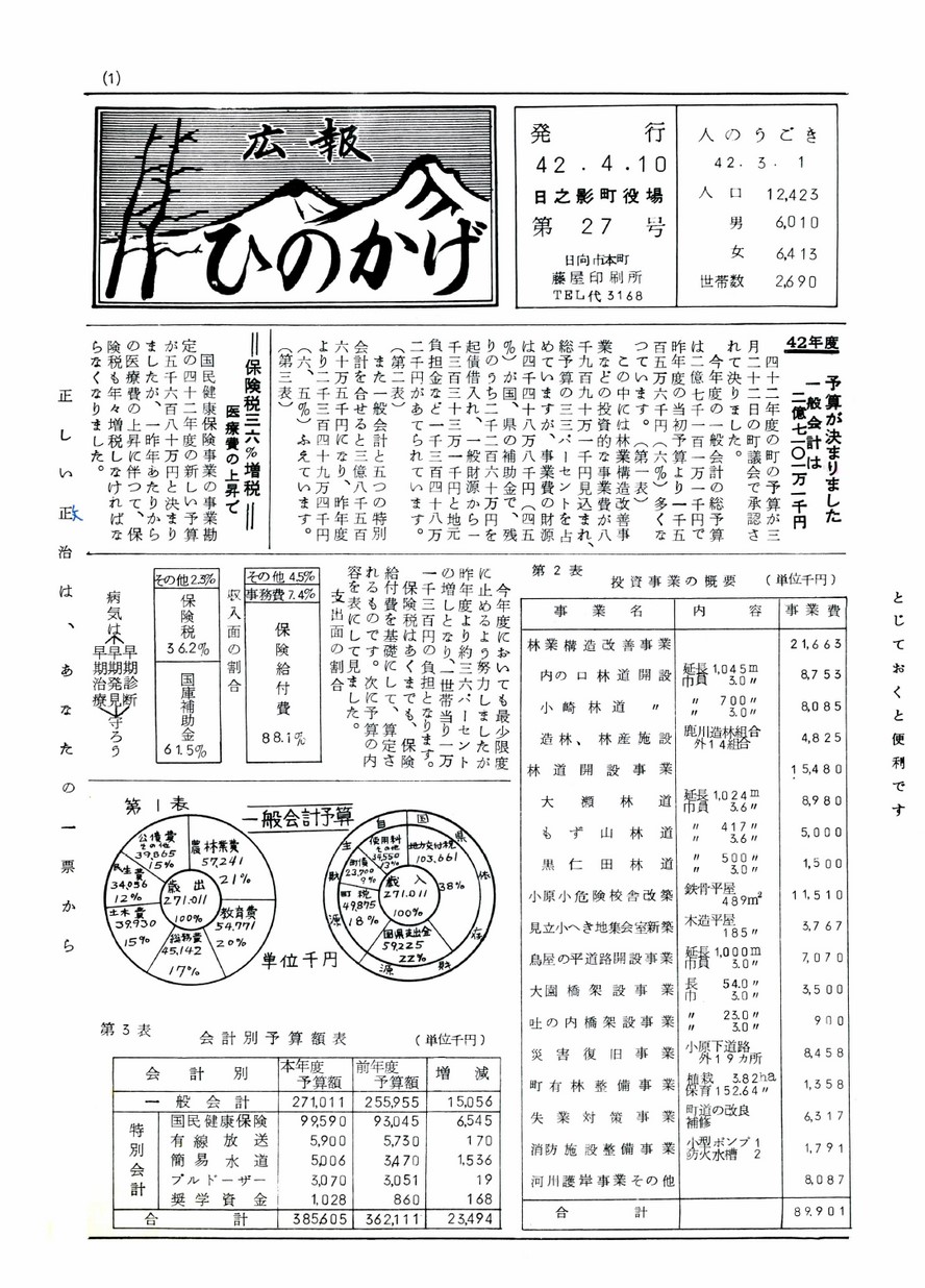 広報ひのかげ　第27号　1967年4月発行の表紙画像