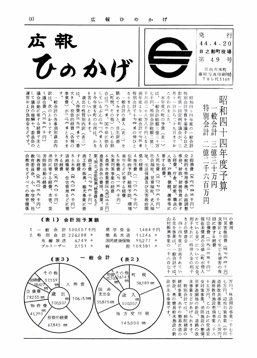 広報ひのかげ　第49号　1969年4月発行の表紙画像