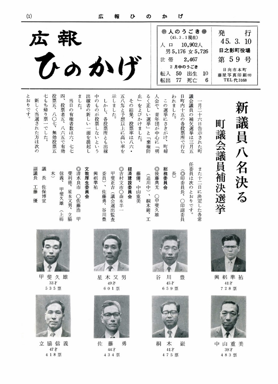 広報ひのかげ　第59号　1970年3月発行の表紙画像