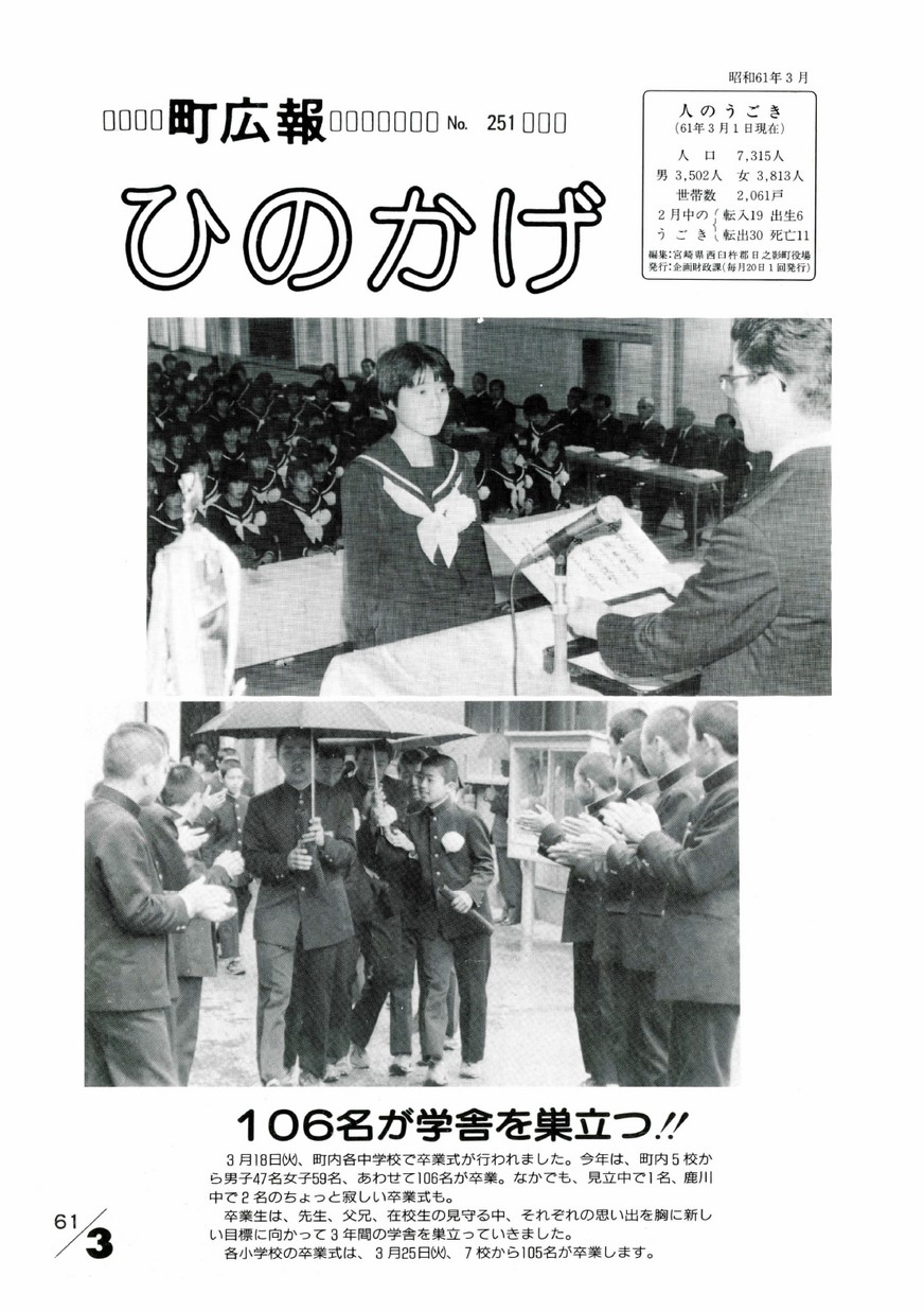 広報ひのかげ　第251号　1986年3月発行の表紙画像